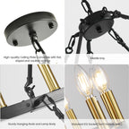 Lustre de ferme moderne à 2 niveaux, lustre rond en forme de roue de chariot, grand plafonnier haut.