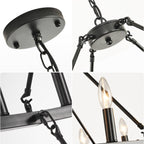 Lustre de ferme moderne à 2 niveaux, lustre rond en forme de roue de chariot, grand plafonnier haut.