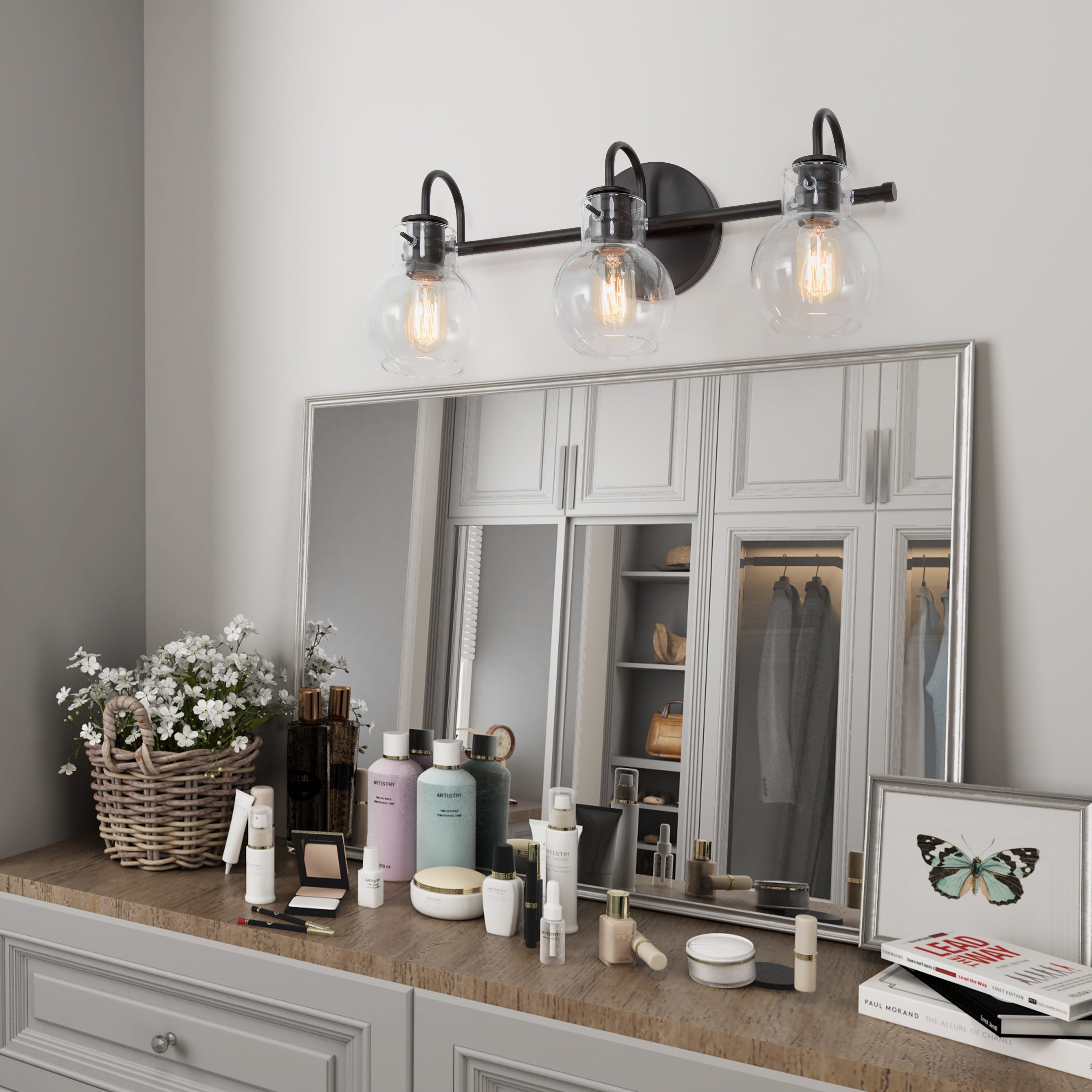 Applique murale moderne en verre à 3 lumières pour salle de bain