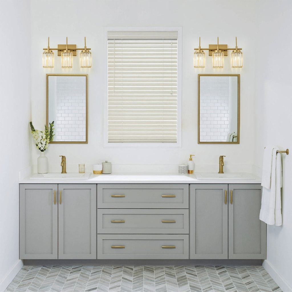 Applique murale moderne dorée à intensité variable, style cylindre glamour pour salle de bain, en cristal, pour meuble-lavabo