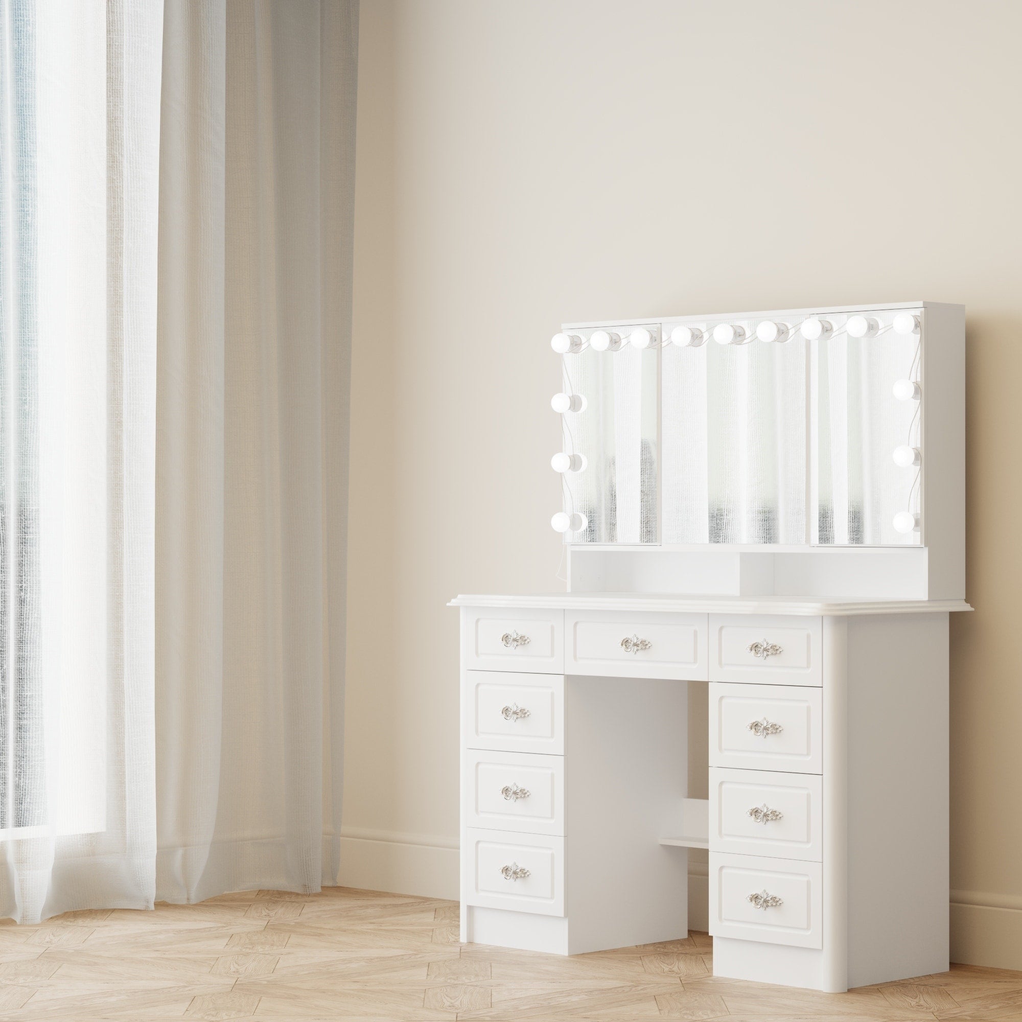 Miroir de maquillage pliable blanc moderne avec éclairage réglable - 40,2 x 54,1