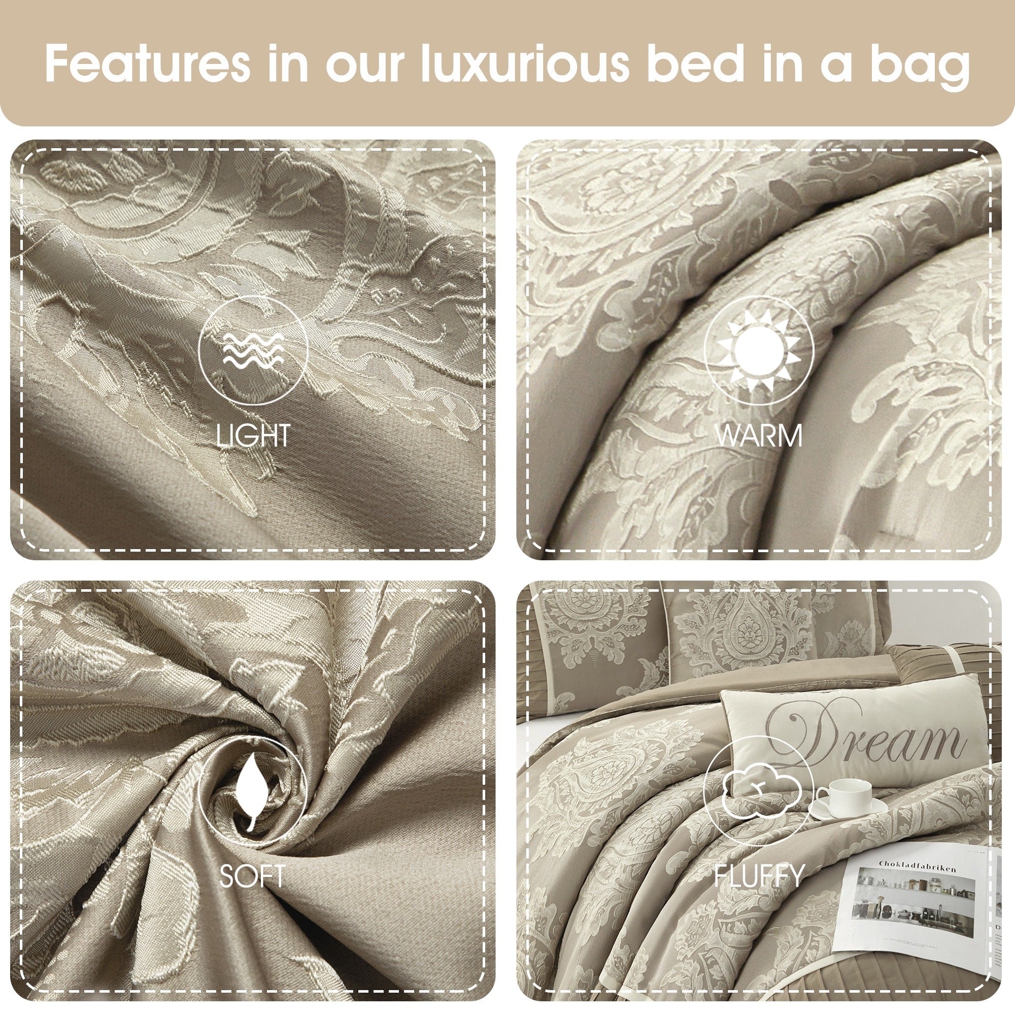 Ensemble de couette traditionnelle damassée Nanshing Tiana 7 pièces