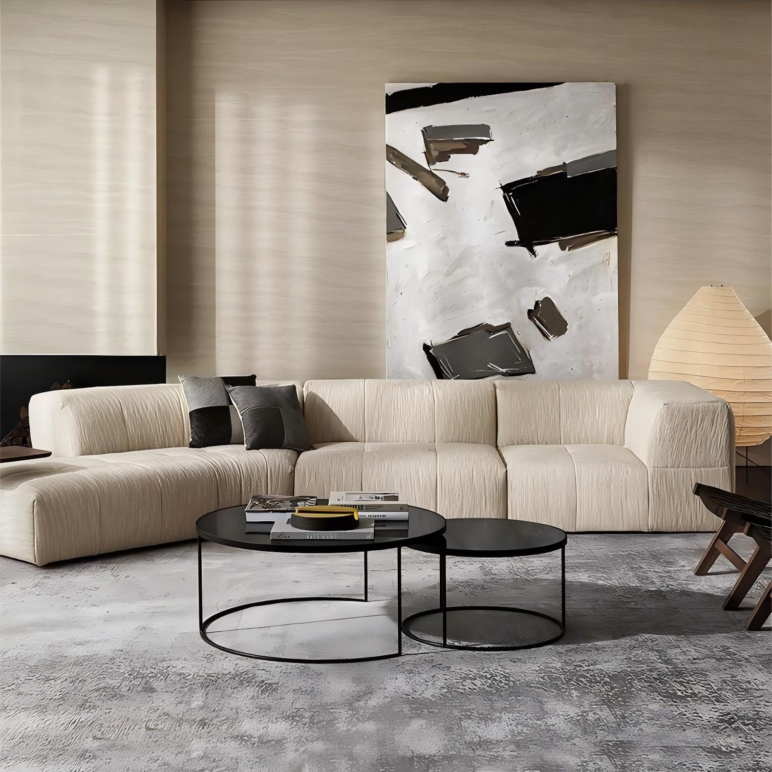 Almond Cream Curved Sectional Sofa