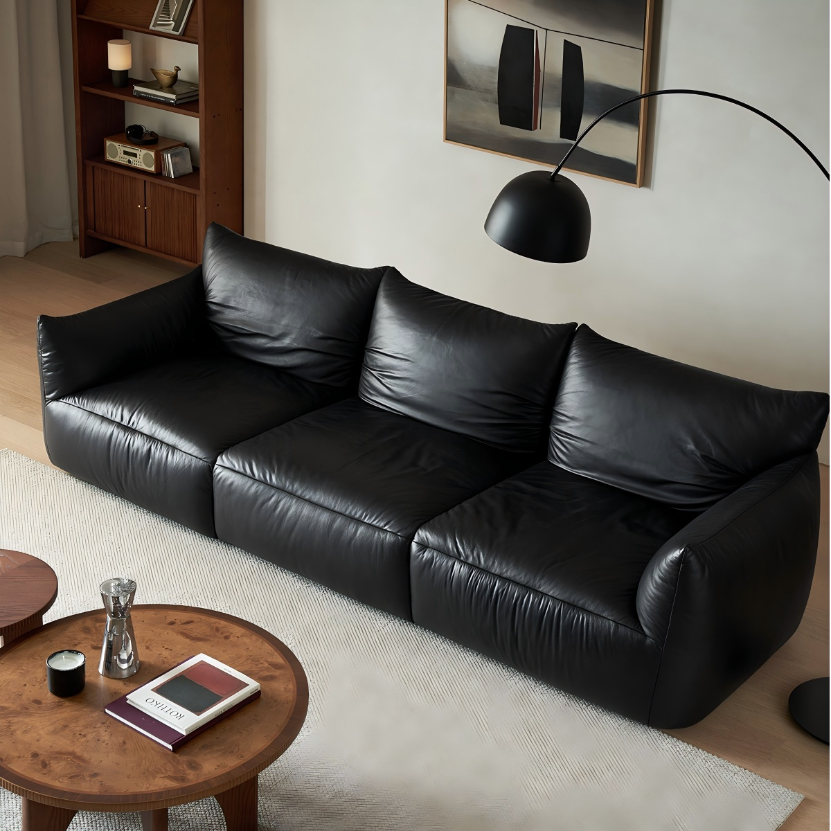 Croissant Noir Top Grain Leather Sofa