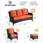 Ensemble de conversation 5 pièces en osier pour patio à dossier haut OVIOS