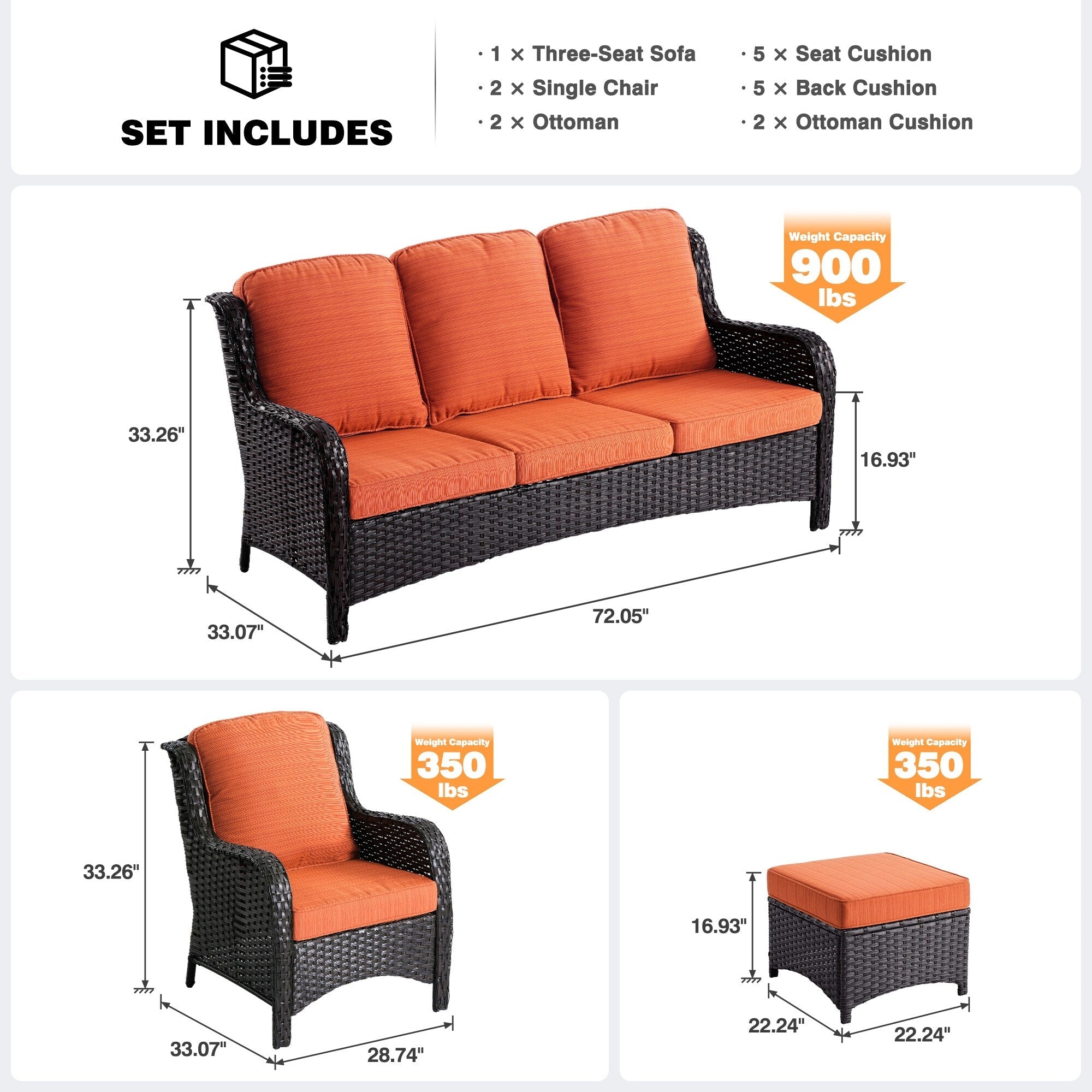 Ensemble de conversation 5 pièces en osier pour patio à dossier haut OVIOS