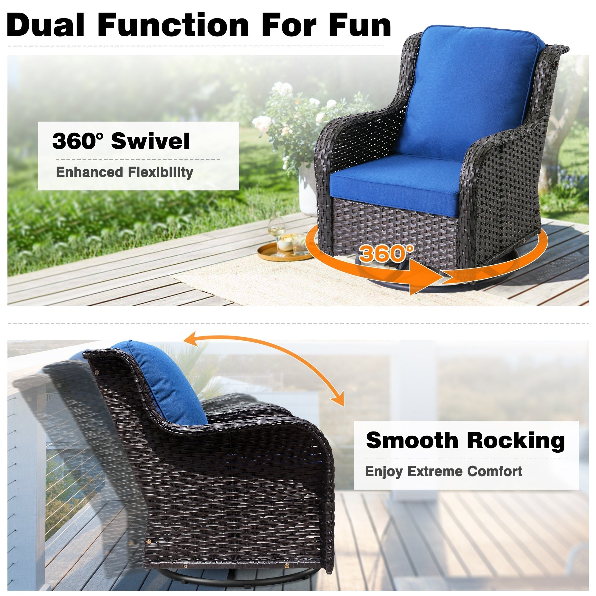 Ensemble de 8 chaises pivotantes en osier pour patio OVIOS