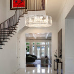 Lustre rond moderne en cristal OYIPRO 6/8/12 lumières en forme de tambour pour îlot de cuisine