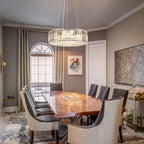 Lustre rond moderne en cristal OYIPRO 6/8/12 lumières en forme de tambour pour îlot de cuisine