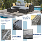 Ensemble de canapés d'extérieur sectionnels en osier 5 pièces avec coussins