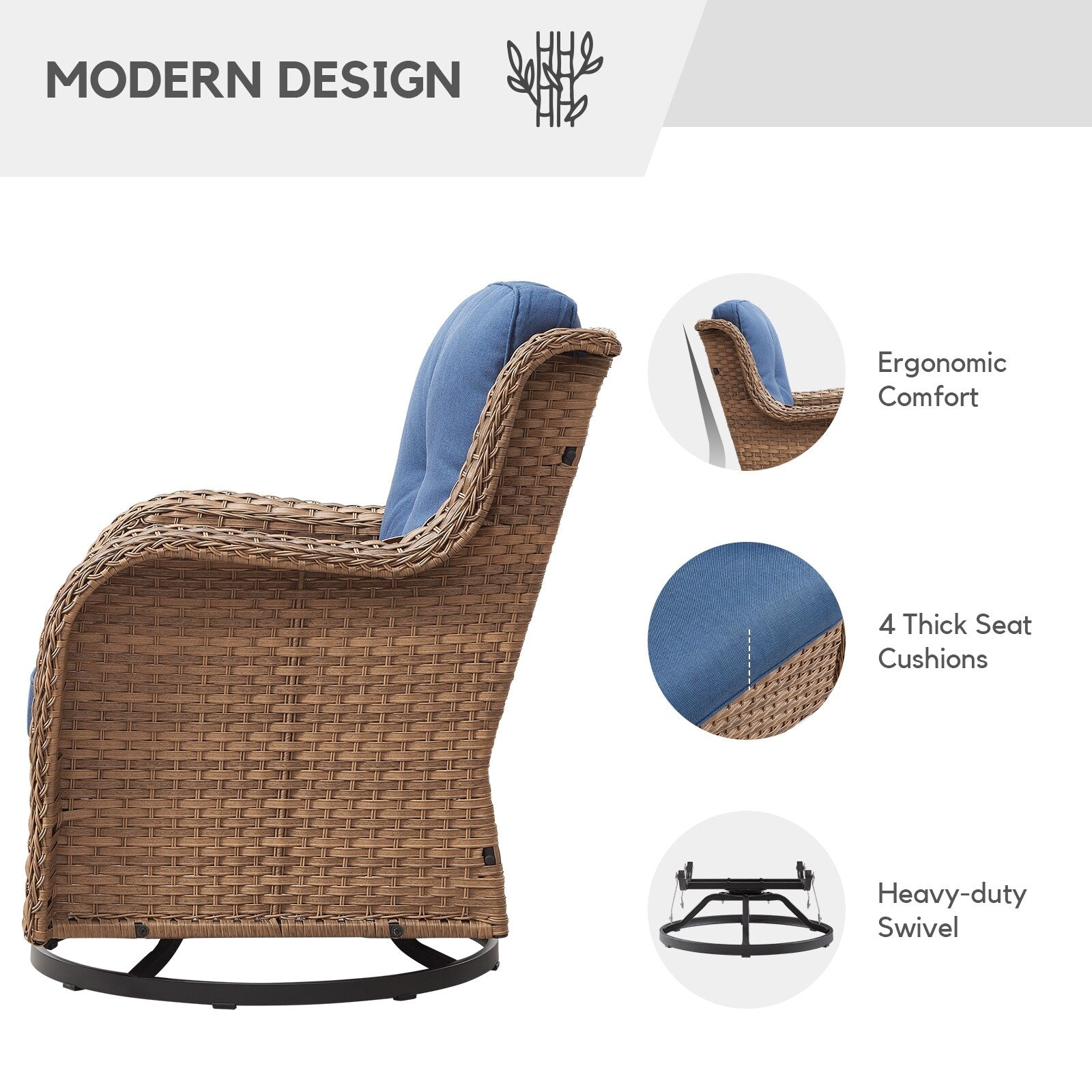 Chaises à bascule d'extérieur en osier Gymojoy avec base pivotante (lot de 2)