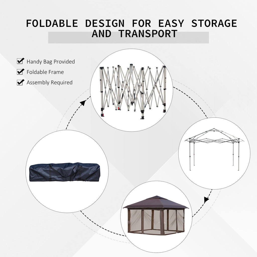 Outsunny 12' x 12' Pop Up Canopy Sun Shade Tente instantanée pliable avec filet latéral en maille, hauteur réglable sur 3 niveaux
