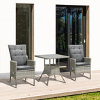 Ensemble de 3 canapés de patio Outsunny en rotin synthétique, chaises inclinables d'extérieur, table basse avec plateau en plastique grain de bois