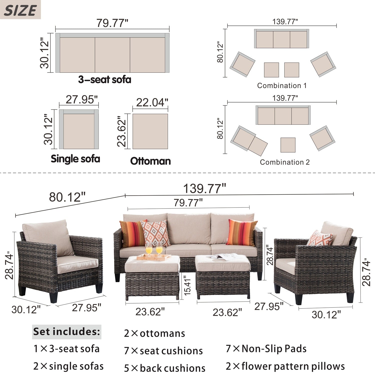 Ensemble de 5 sièges de jardin à dossier haut en osier OVIOS
