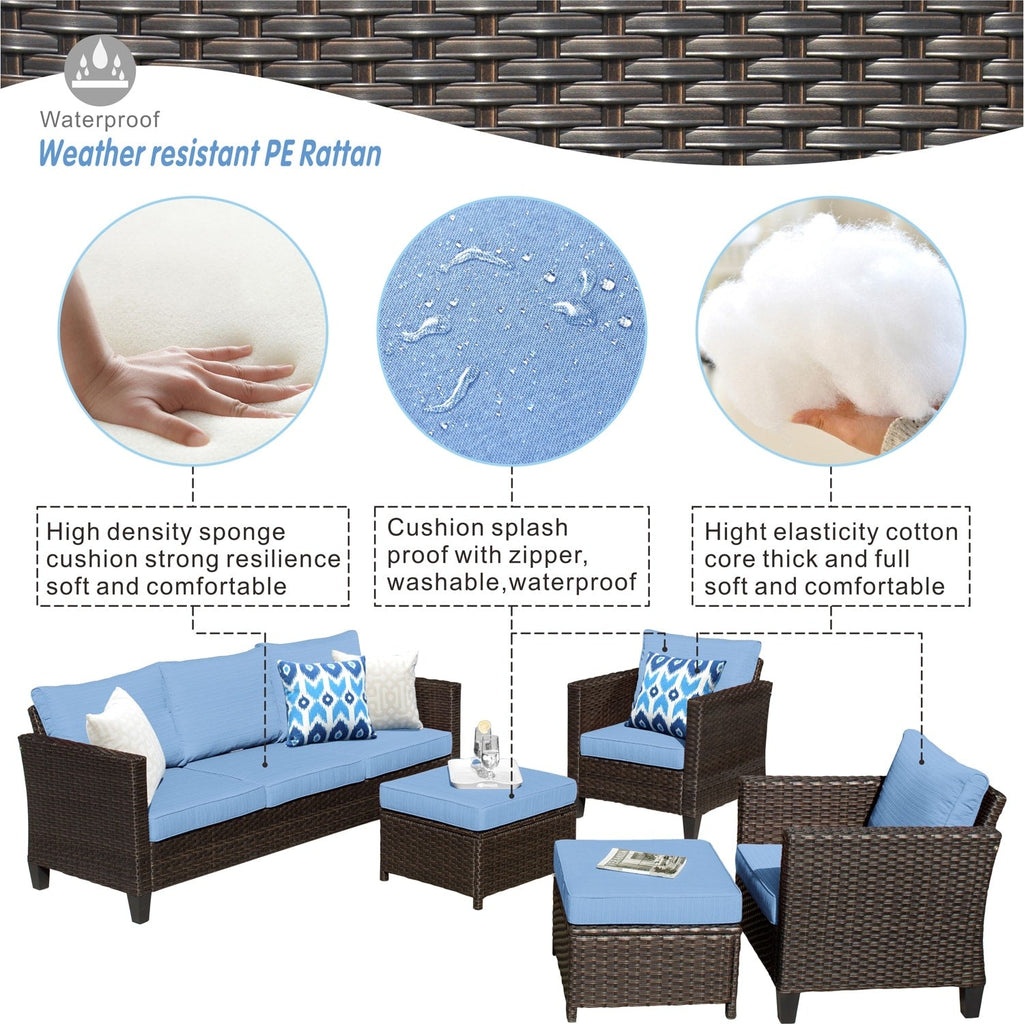 Ensemble de 5 sièges de jardin à dossier haut en osier OVIOS