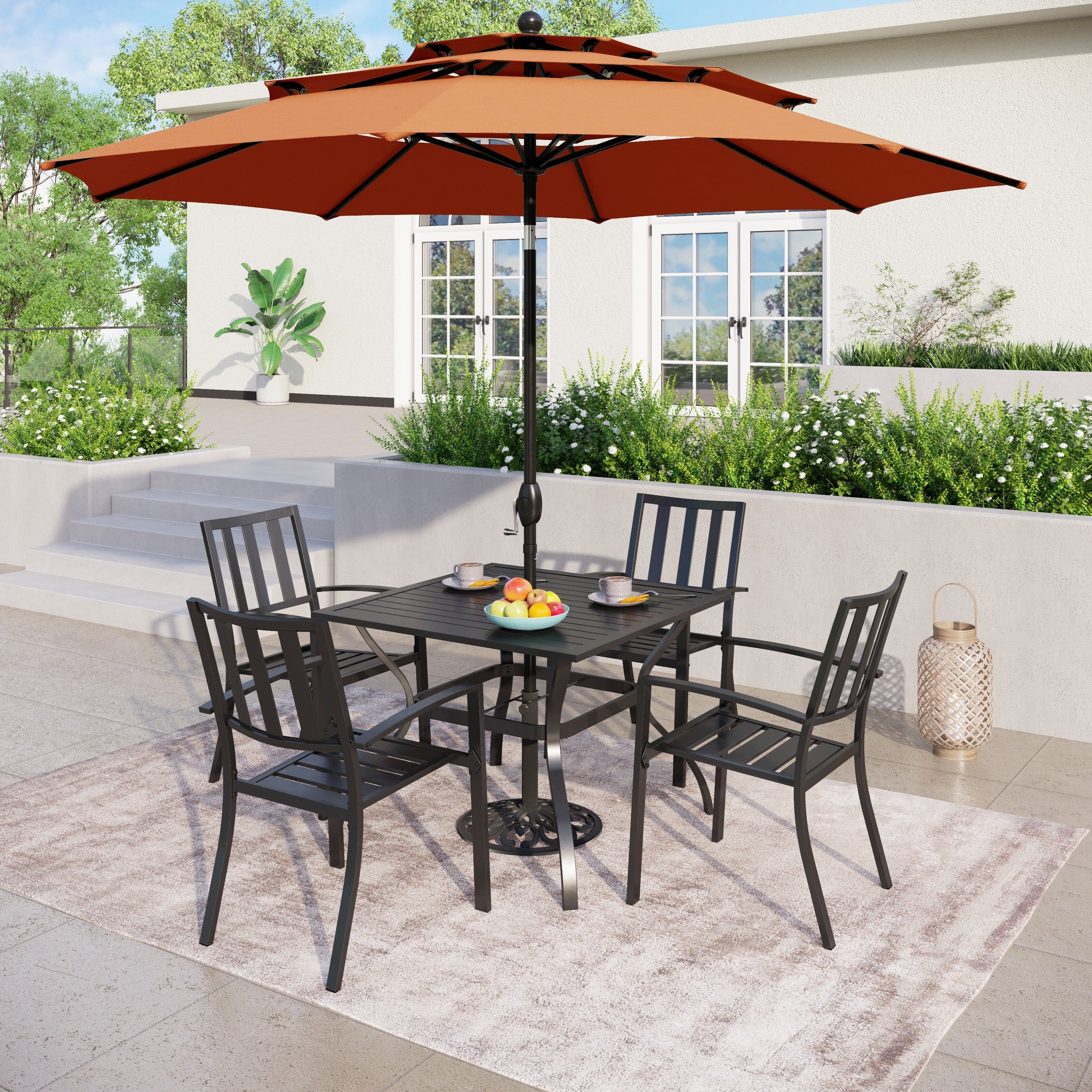 Parasol de terrasse inclinable à 3 niveaux de 10 pieds de MAISON ARTS, parasol d'extérieur à double ventilation avec lumières LED