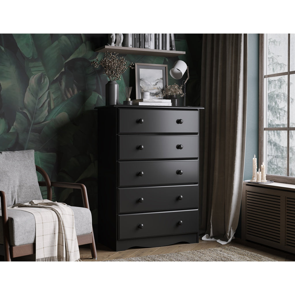 Commode 5 tiroirs 100 % bois massif avec boutons en métal ou en bois de Palace Imports