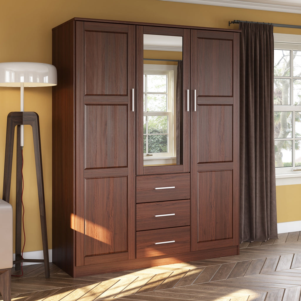 Armoire penderie 3 portes Cosmo 100 % bois massif de Palace Imports avec portes en bois massif ou en miroir