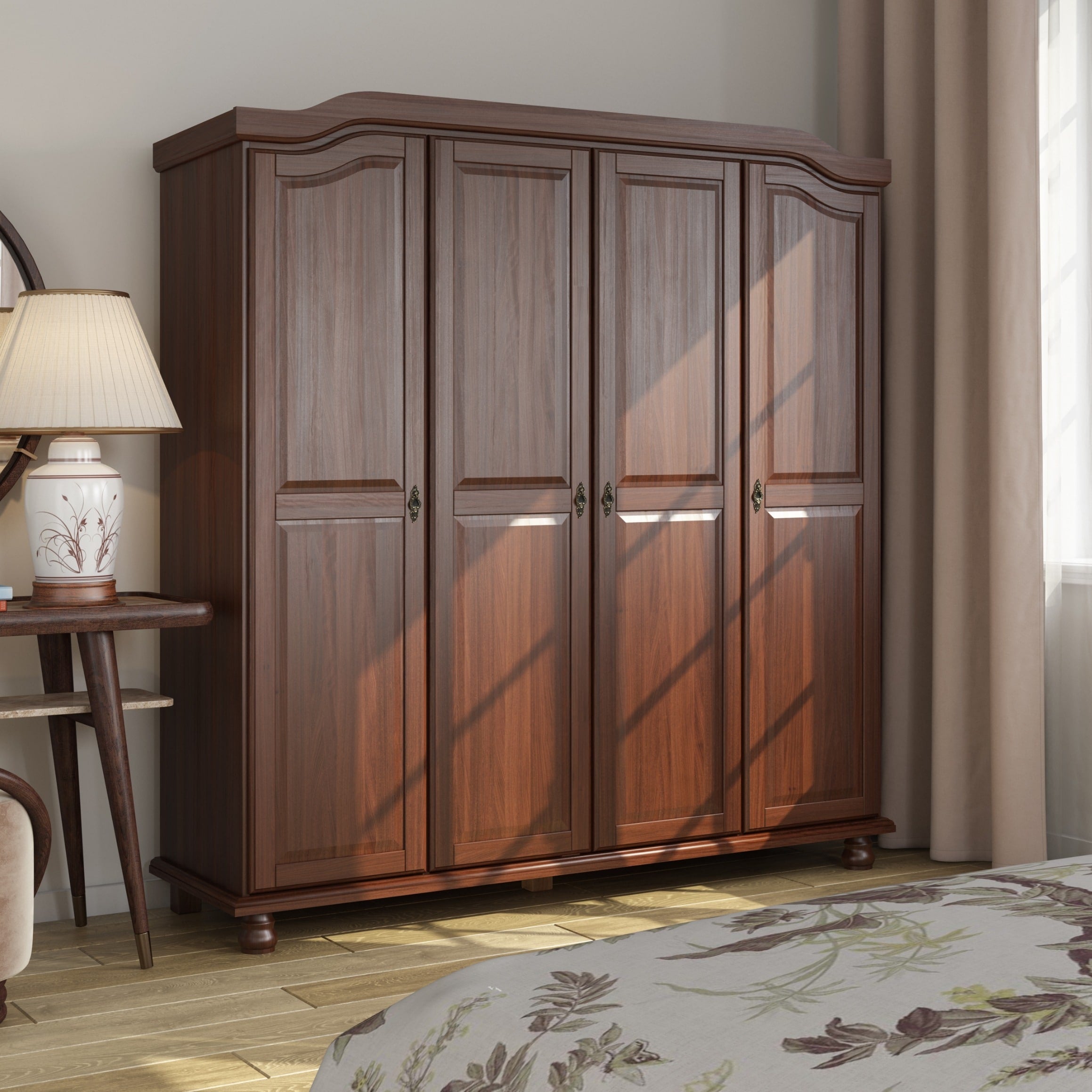 Armoire penderie 4 portes Kyle 100 % bois massif de Palace Imports avec portes en bois massif ou en miroir