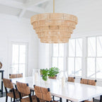 Lustre bohème moderne Piersan à 5 lumières avec abat-jour en rotin à plusieurs niveaux - 26 po de largeur