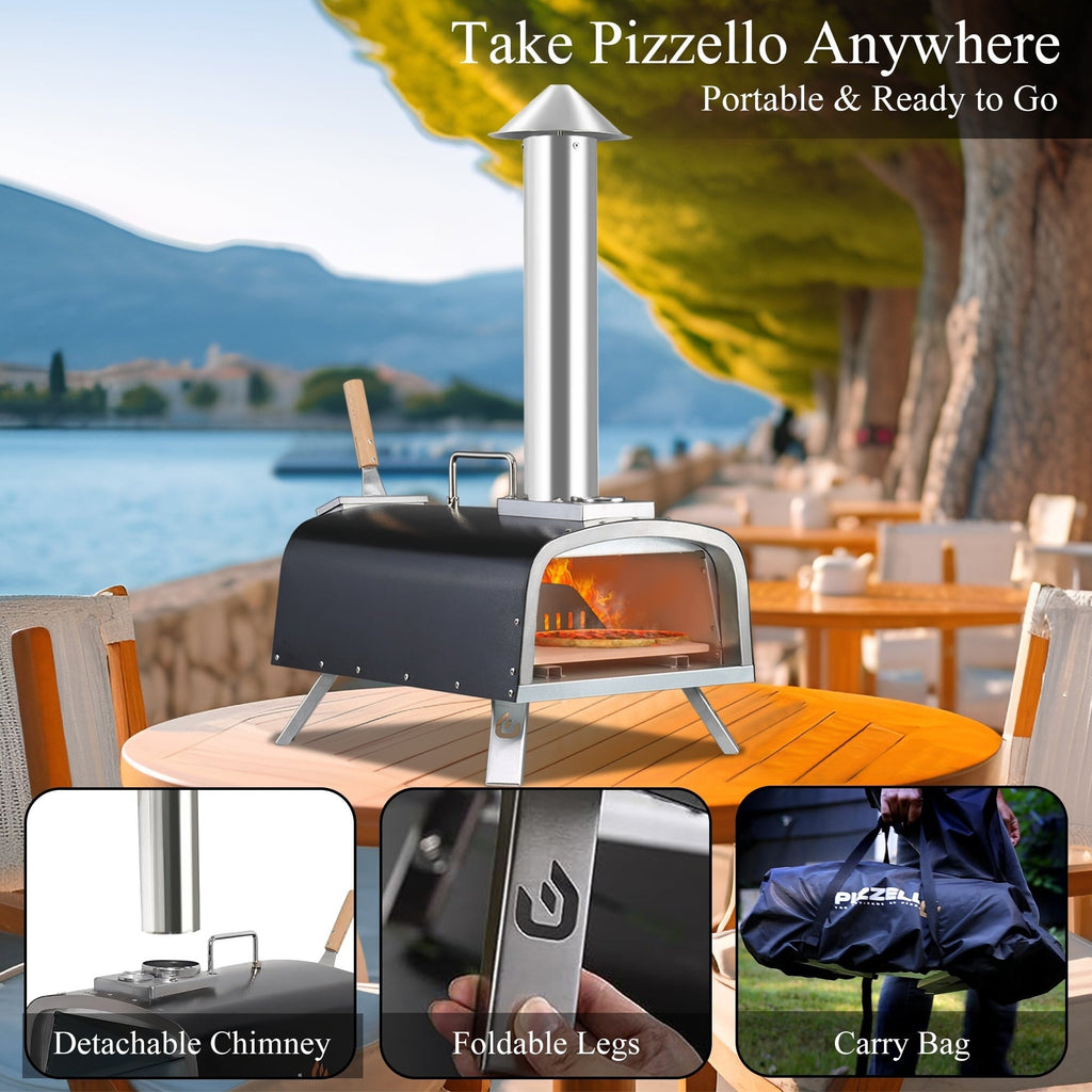 Four à pizza extérieur multi-combustible, machine à pizza cuite sur pierre avec brûleur à gaz et boîte à bois - 12 pouces