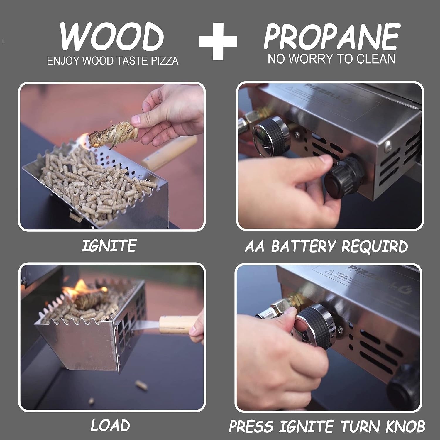 Four à pizza extérieur multi-combustible, machine à pizza cuite sur pierre avec brûleur à gaz et boîte à bois - 12 pouces