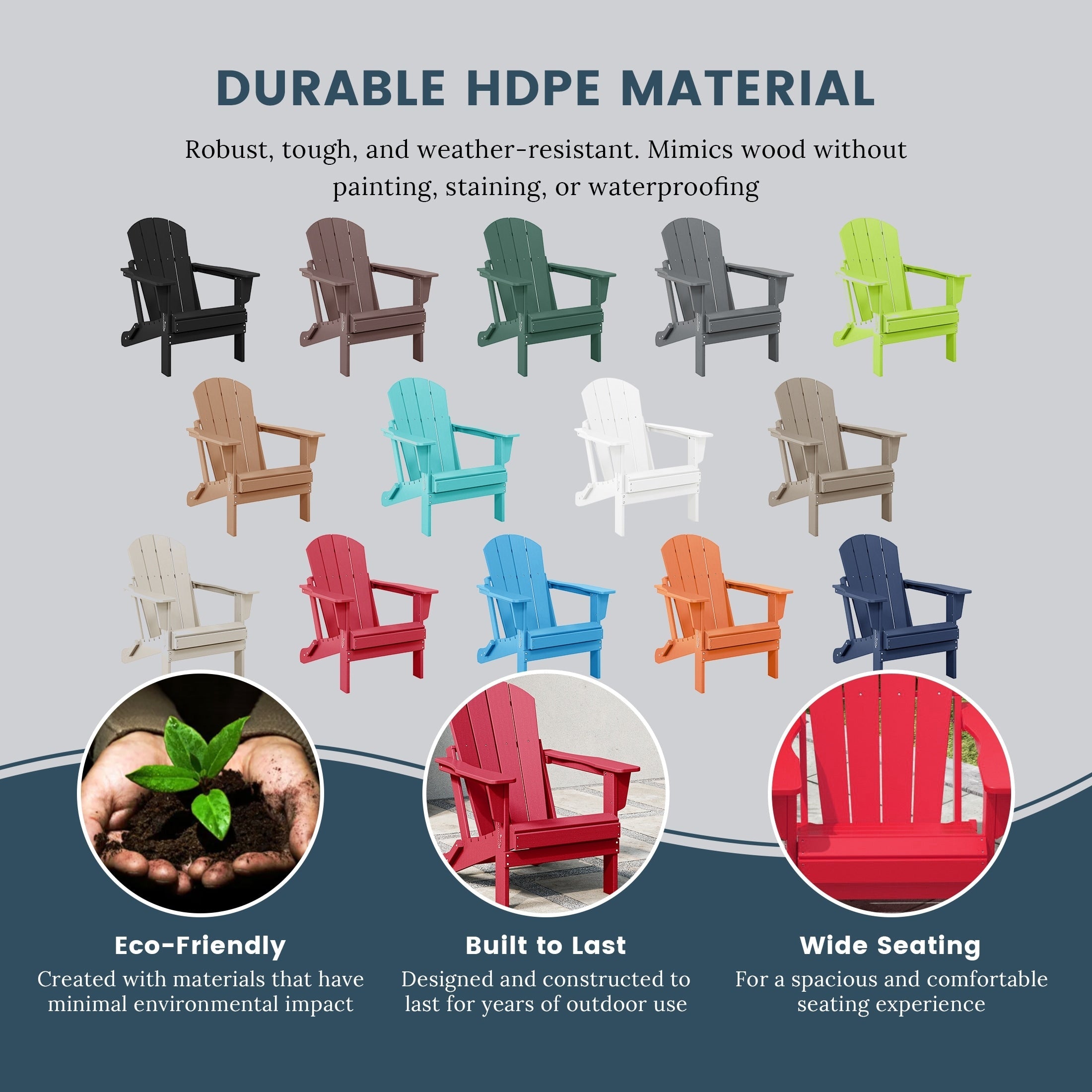 Chaise pliante Adirondack Polytrends Laguna résistante à la décoloration et aux intempéries pour patio extérieur