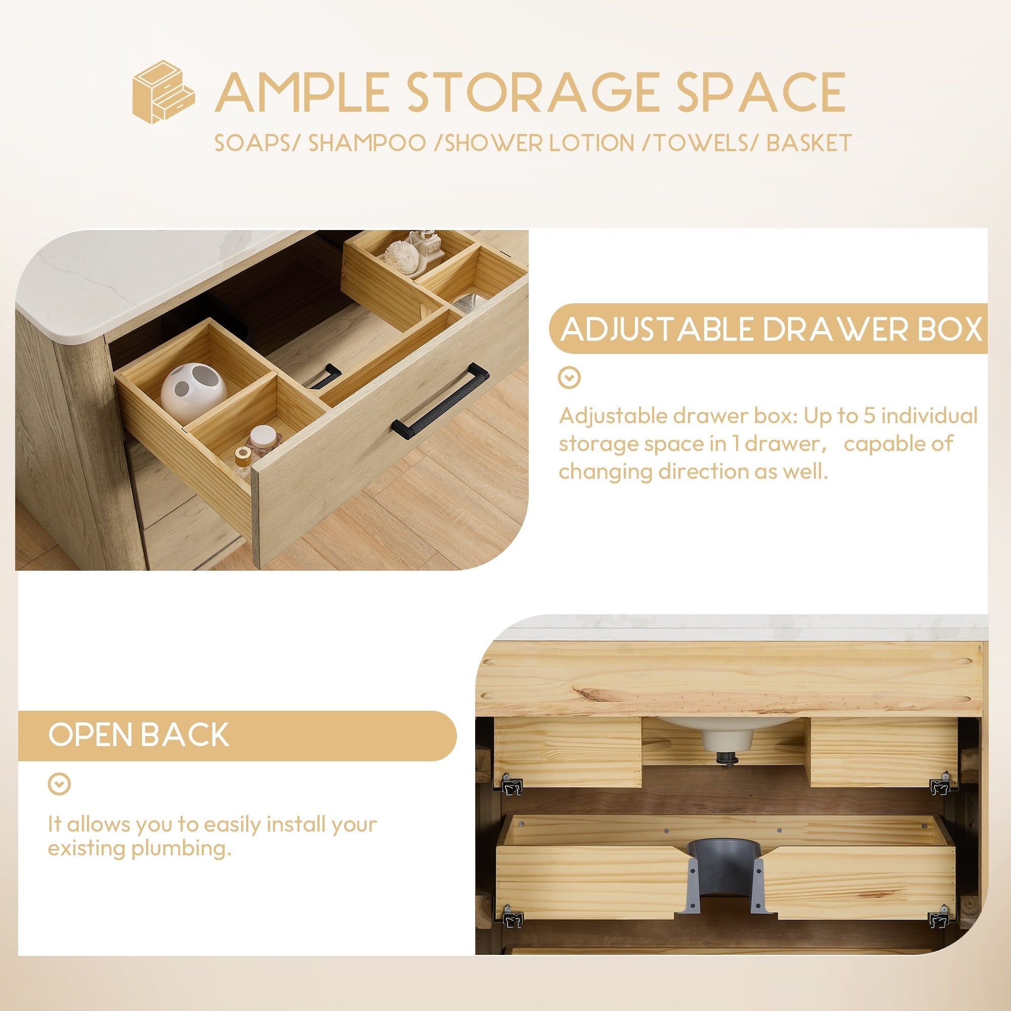 Meuble-lavabo Porto avec dessus en quartz blanc sans miroir