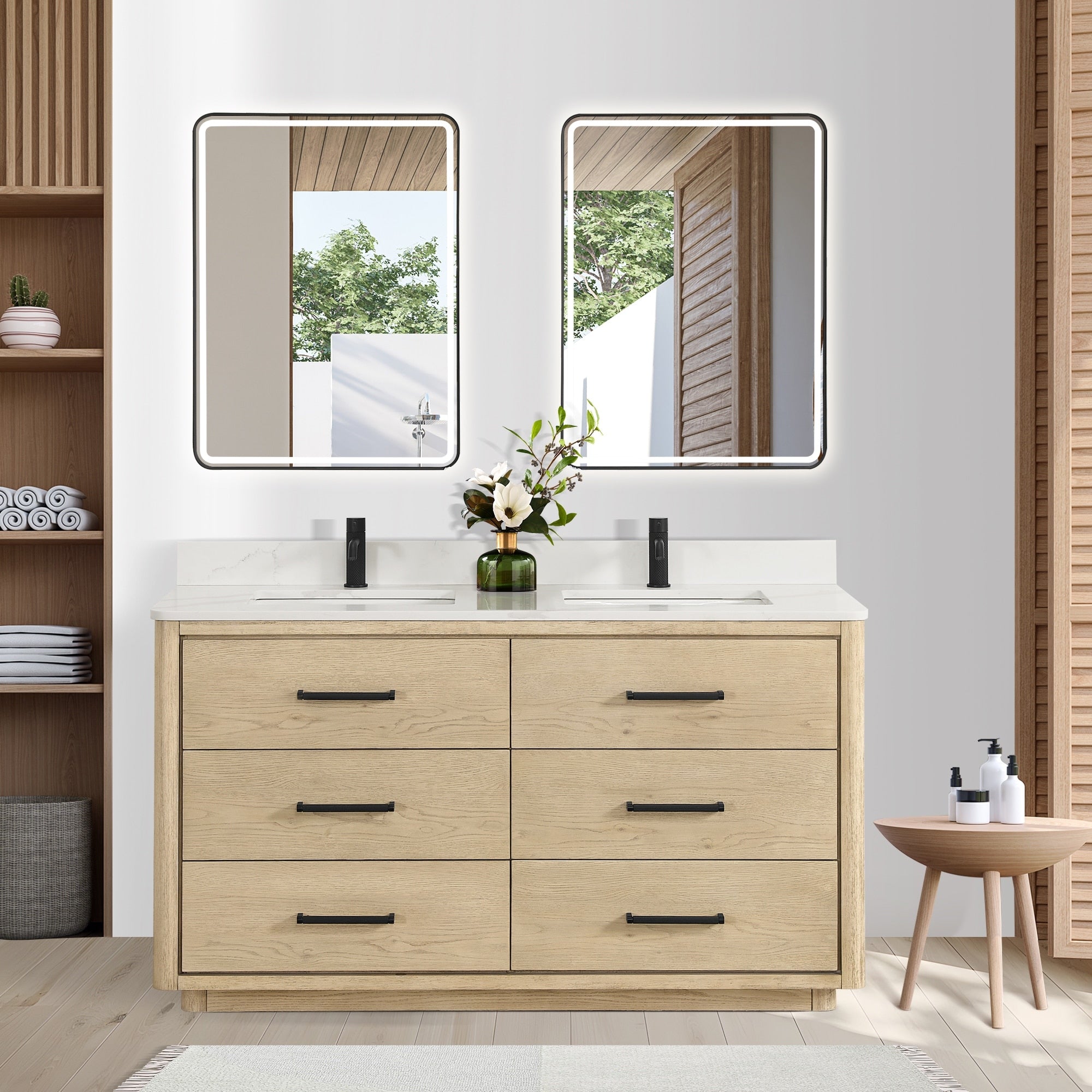 Meuble-lavabo Porto avec dessus en quartz blanc sans miroir