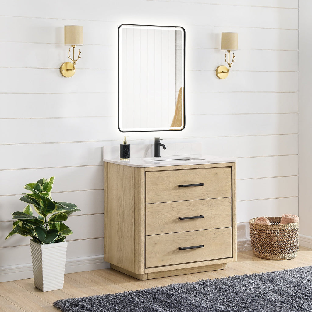 Meuble-lavabo Porto avec dessus en quartz blanc sans miroir