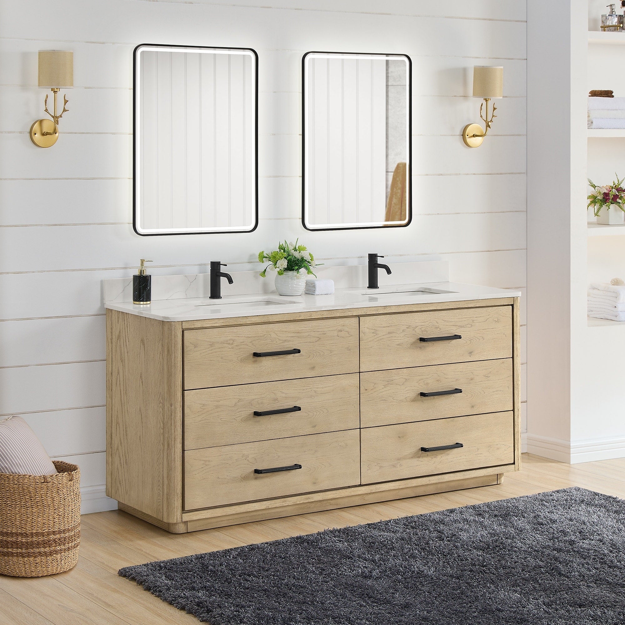 Meuble-lavabo Porto avec dessus en quartz blanc sans miroir