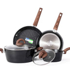 Ensemble de casseroles et poêles antiadhésives, batterie de cuisine en céramique avec motif, ustensiles de cuisine à induction avec poêles, cocotte avec couvercles