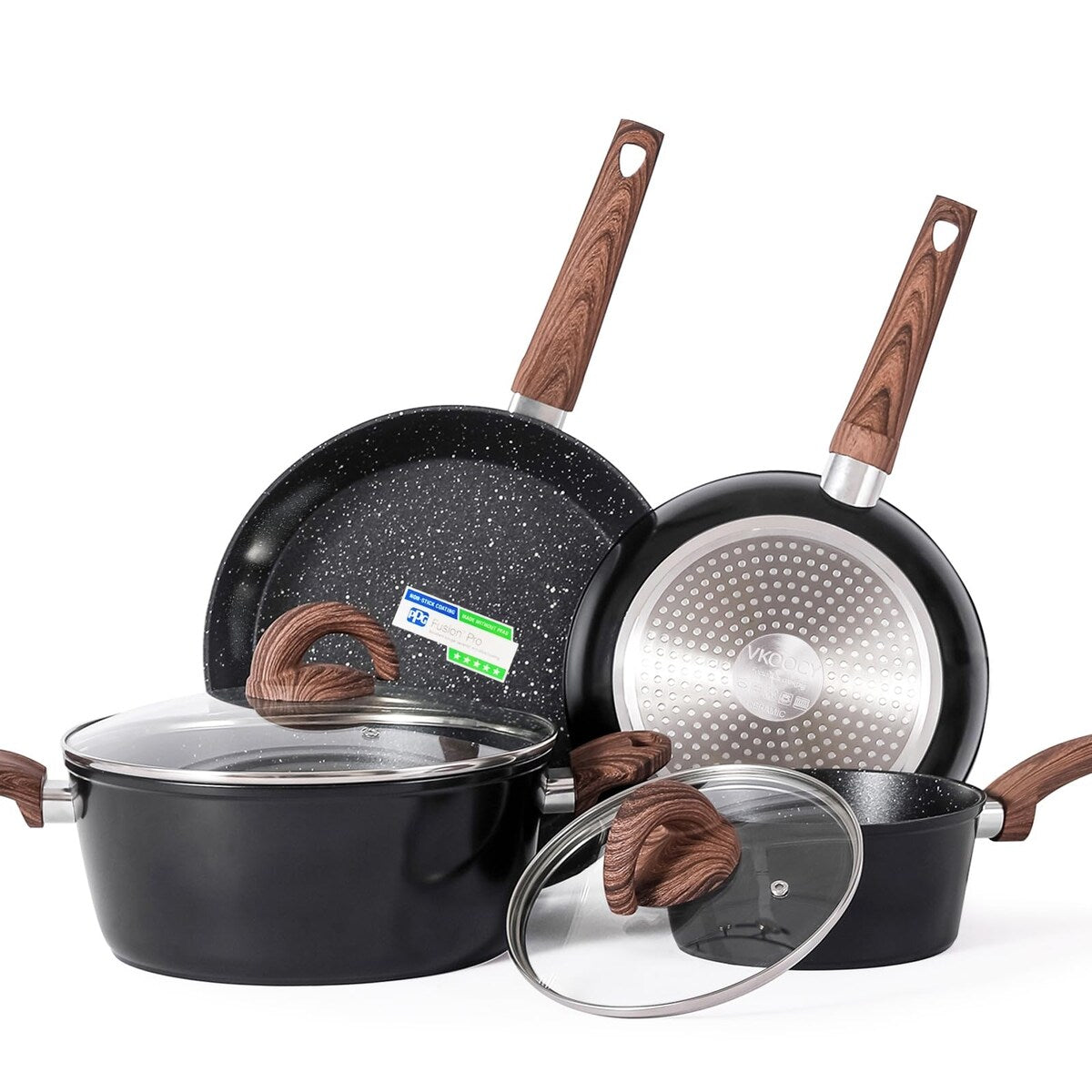 Ensemble de casseroles et poêles antiadhésives, batterie de cuisine en céramique avec motif, ustensiles de cuisine à induction avec poêles, cocotte avec couvercles