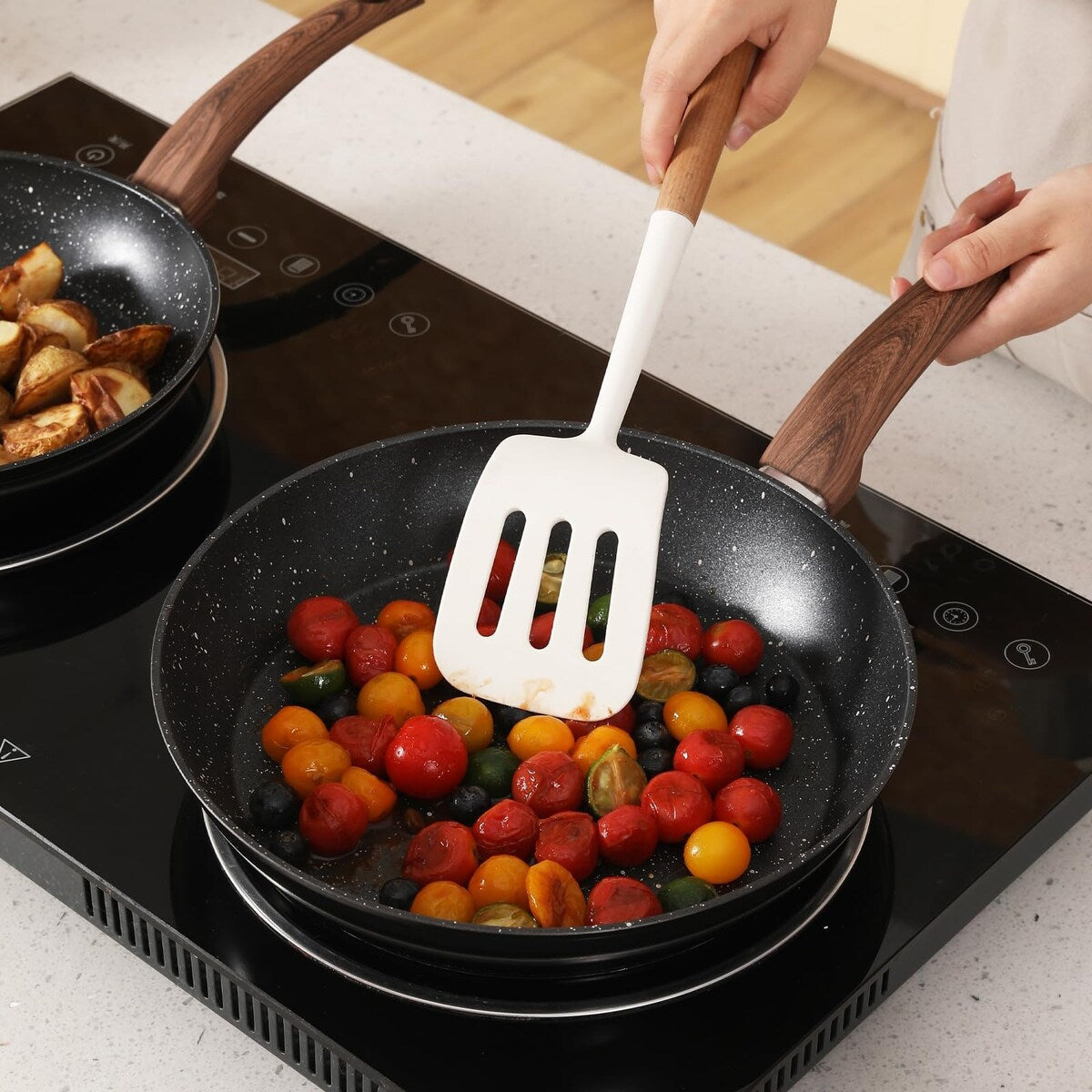 Ensemble de casseroles et poêles antiadhésives, batterie de cuisine en céramique avec motif, ustensiles de cuisine à induction avec poêles, cocotte avec couvercles