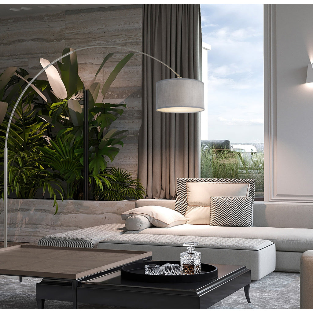 Lampadaire arqué réglable en acier Q-Max 81 avec abat-jour extra large et base en marbre