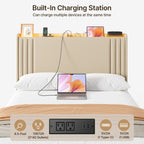 Lit Queen/Full rembourré à canaux verticaux avec tête de lit à oreilles