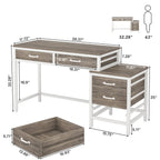 Bureau d'ordinateur réversible avec 5 tiroirs, bureau à domicile avec classeur, tiroir et support d'imprimante