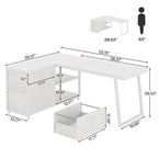 Bureau réversible en L avec tiroirs classeurs, bureau d'angle pour ordinateur