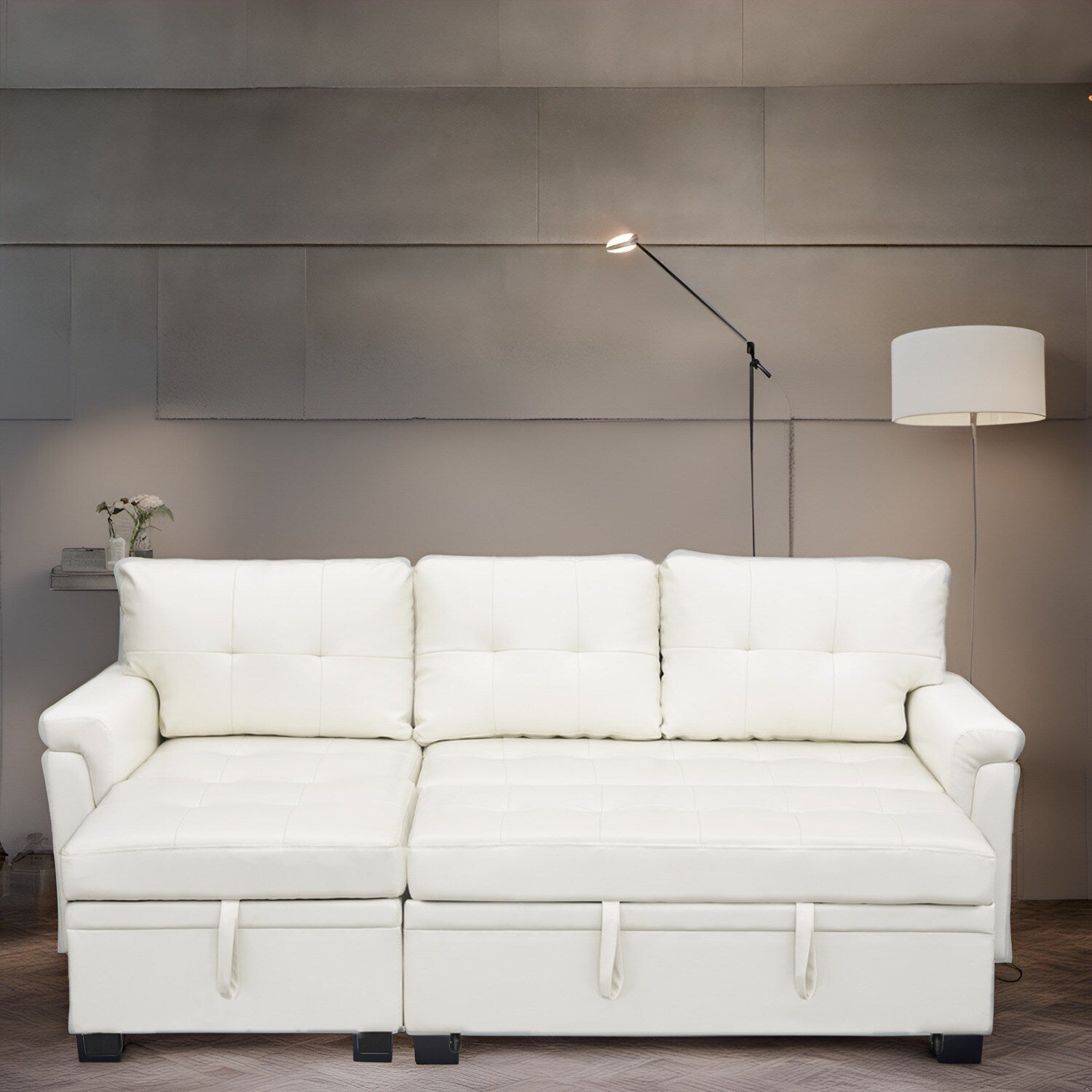 Canapé sectionnel réversible avec lit gigogne, méridienne avec rangement dissimulé, pieds durables,