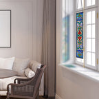 Panneau de fenêtre en vitrail victorien Fleur de lys River of Goods - 9,5 L x 0,25 l x 36 H