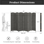 Paravent de séparation de pièce de 6 pieds de haut en fibre tissée, écran de confidentialité autoportant, écran pliant