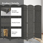 Paravent de séparation de pièce de 6 pieds de haut en fibre tissée, écran de confidentialité autoportant, écran pliant