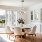 Lustre Rosa à 6 lumières en cristal argenté brossé avec motif de fleurs champagne