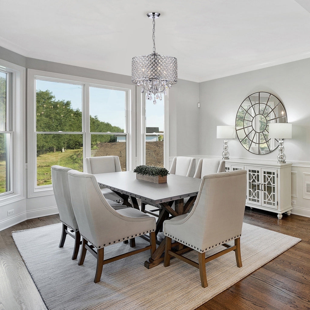 Lustre tambour à perles rondes avec cristaux suspendus