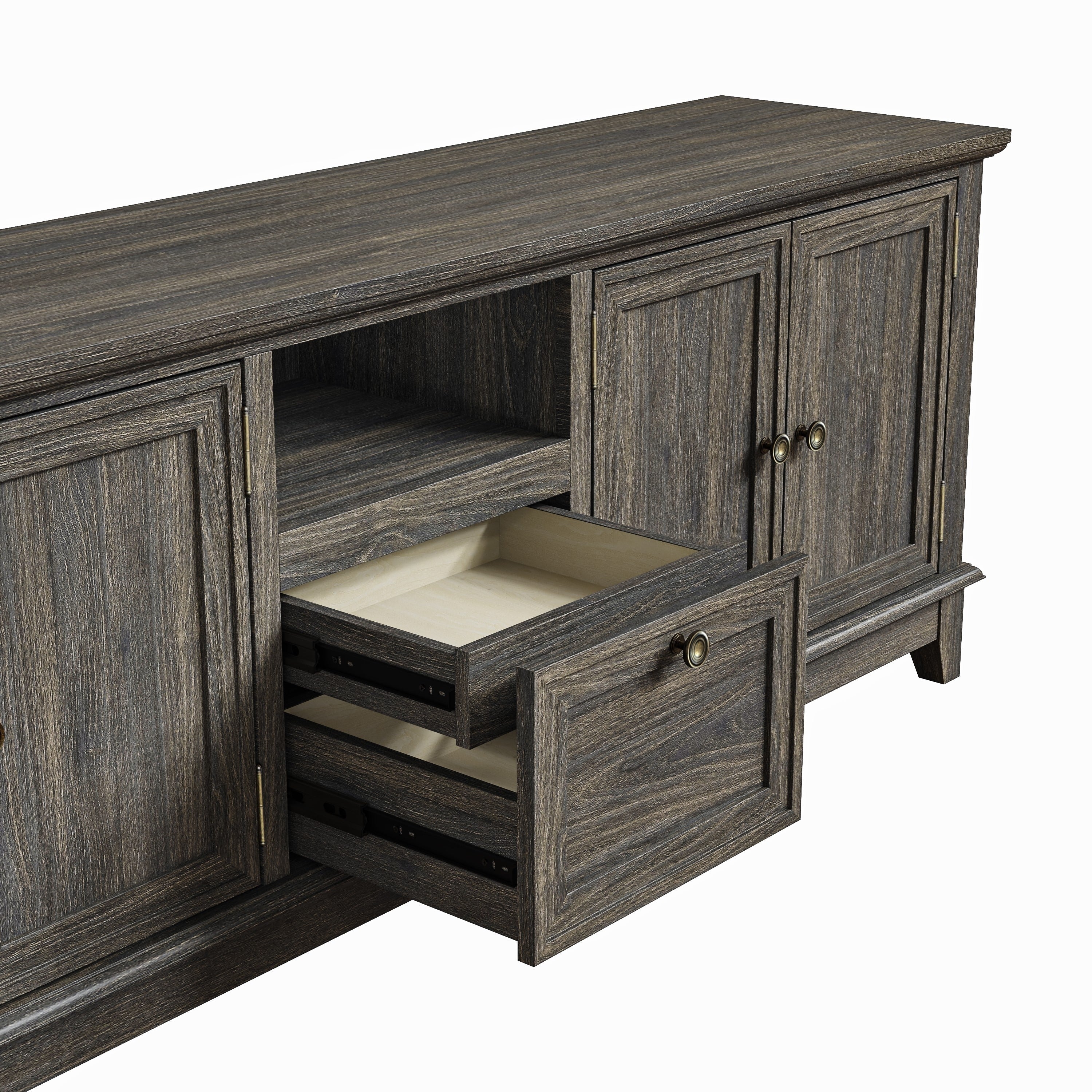 Meuble TV rustique de 72 pouces avec étagères réglables et rangement dissimulé - 72 pouces de largeur