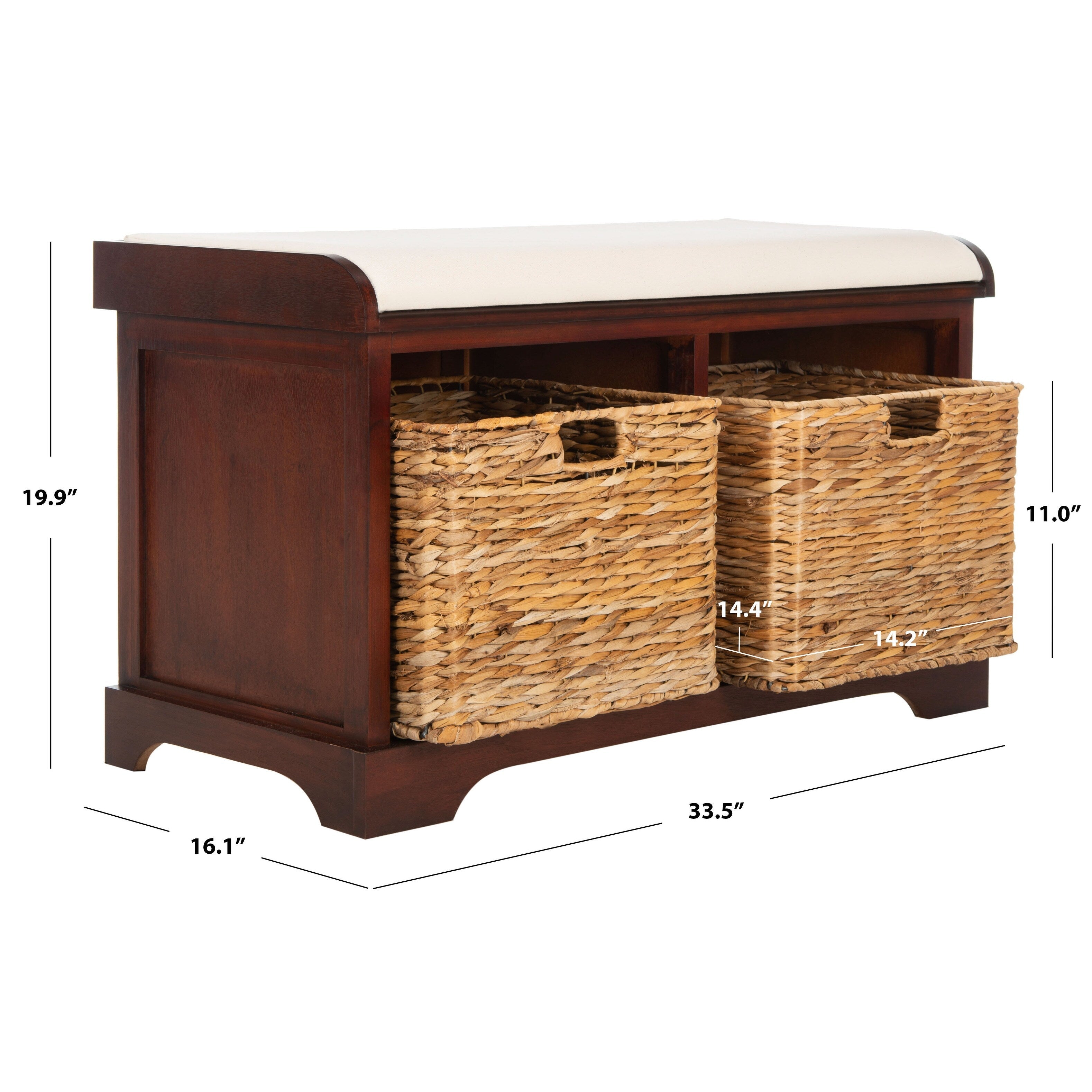 Banc de rangement tressé marron Euphemia de SAFAVIEH - 33,5 x 16,1 x 19,9 - 34 L x 16 P x 20 H
