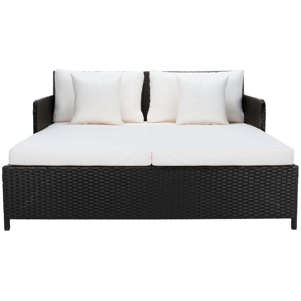 Lit de repos d'extérieur SAFAVIEH Taniyah en osier avec oreiller et coussins - 53 L x 28 P x 62 H
