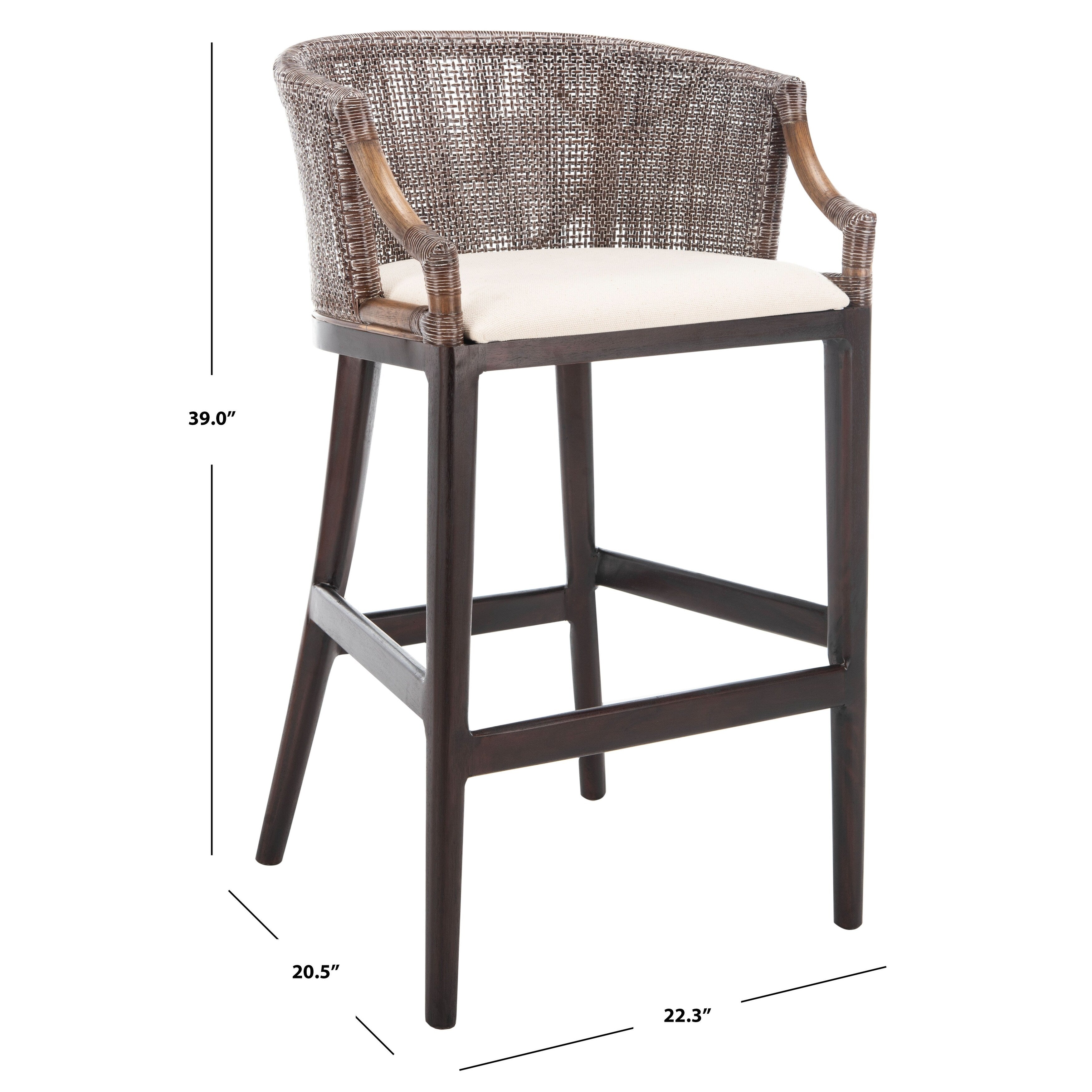 Tabouret de bar en rotin SAFAVIEH Virona de 76 cm (22,3 po l x 20,5 po l x 39 po H)