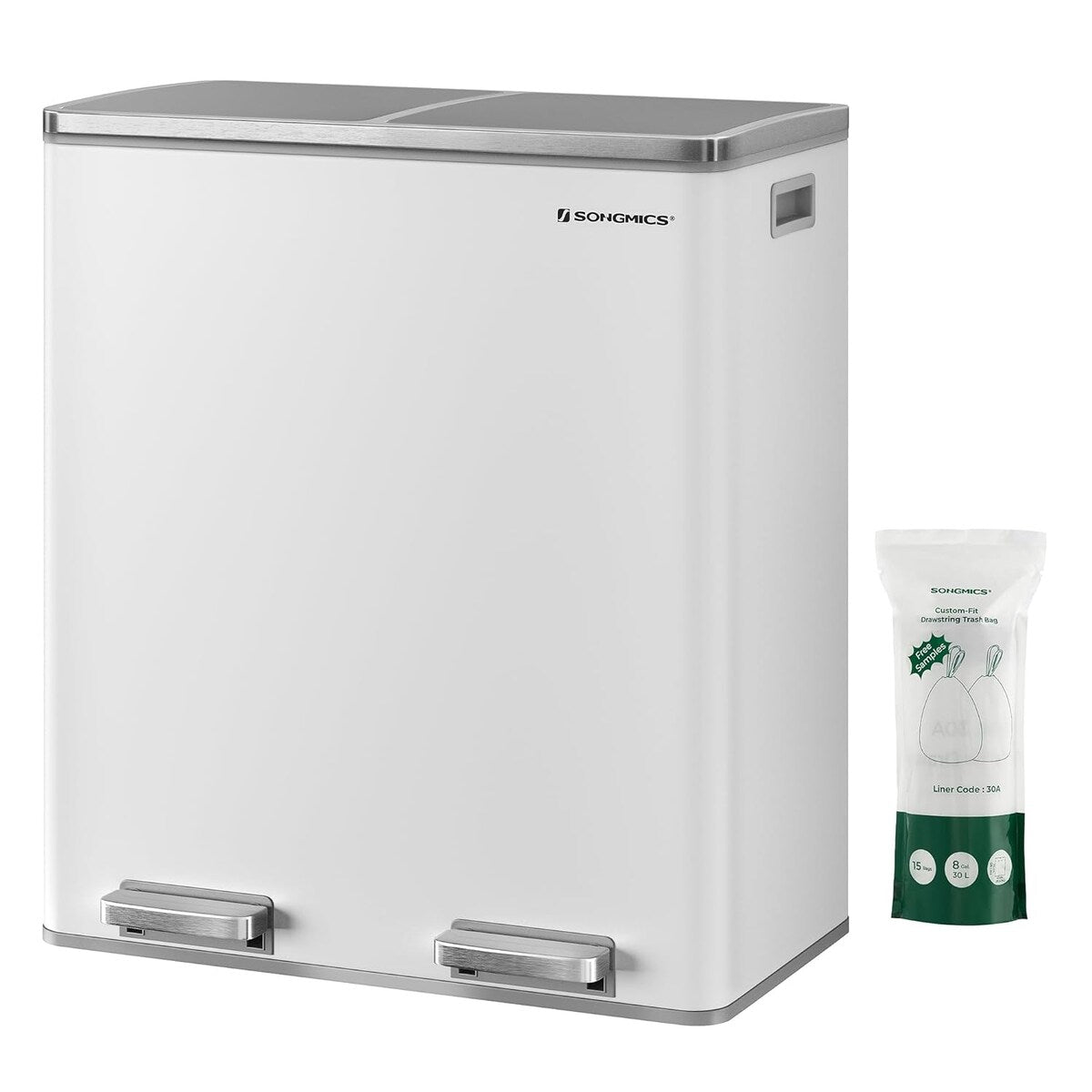 Poubelle double SONGMICS, 2 x 8 gallons, acier inoxydable