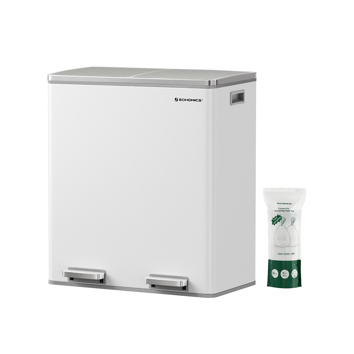 Poubelle double SONGMICS, 2 x 8 gallons, acier inoxydable